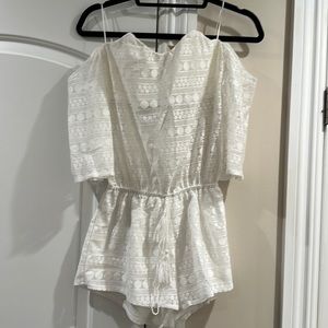 Ecru white lace off shoulder romper